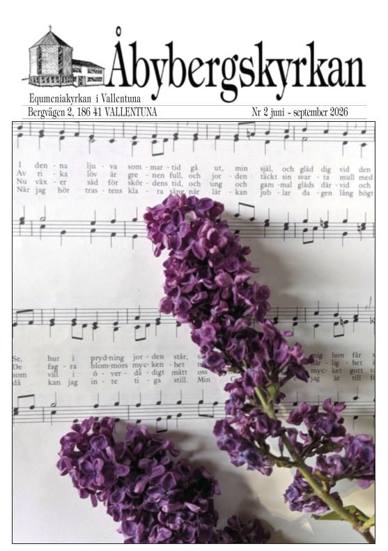 Omslag till Åbyblad nr 2 2026. Visar ett notblad med psalmen "I denna ljuva sommartid" och syrenblommor framför.