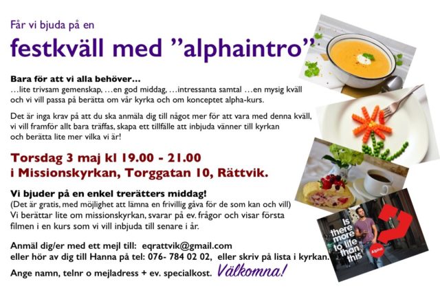 Festkväll med alphaintro  3 maj 19 – 21