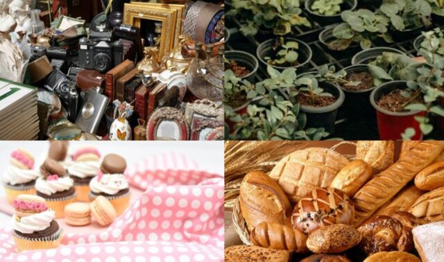 Loppmarknad, café, brödbod och växter