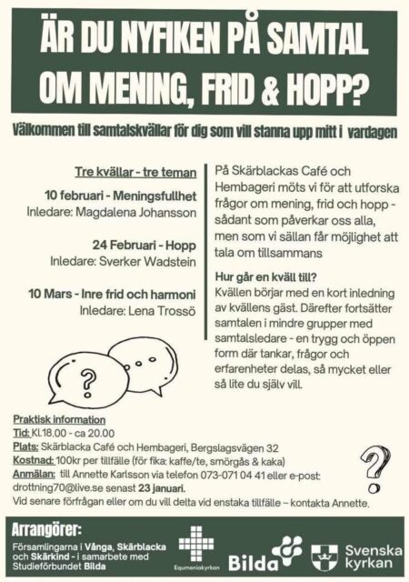 Varmt välkomna på samtalskvällar på Skärblacka café