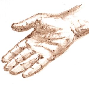 Illustration av en hand med handflatan öppen och inbjudande.