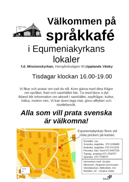Språkkafe i Equmeniakyrkan i Upplands Väsby Tisdagar 16-19
