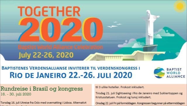 Inbjudan till gruppresa till baptisternas Världsallians (BWA) kongress i Rio de Janeiro Juli 2020