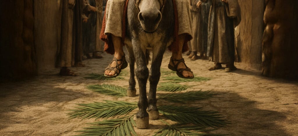 Jesus rider in i Jerusalem på en åsna